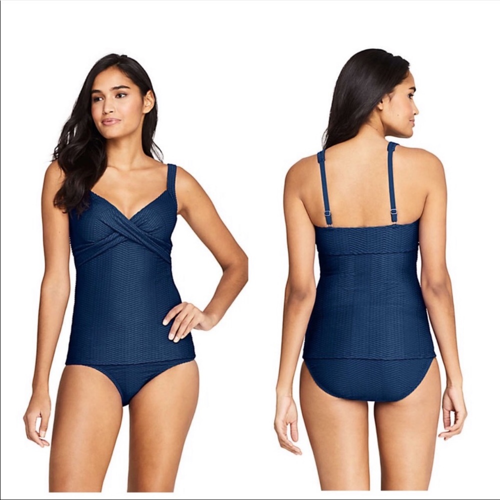 NWOT Lands End Tankini underwire textured blue